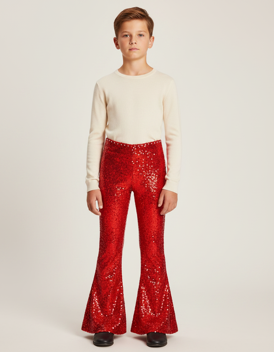Pantalon Patte D'Éléphant Rouge Paillettes Flared Enfant - Polyester