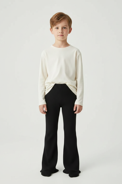 Pantalon Patte D'Éléphant Noir Côtelé Confortable Enfant - Maille