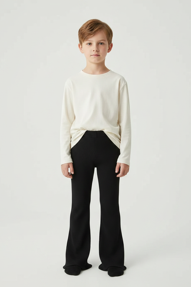 Pantalon Patte D'Éléphant Noir Côtelé Confortable Enfant - Maille