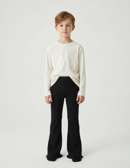 Pantalon Patte D'Éléphant Noir Côtelé Confortable Enfant - Maille