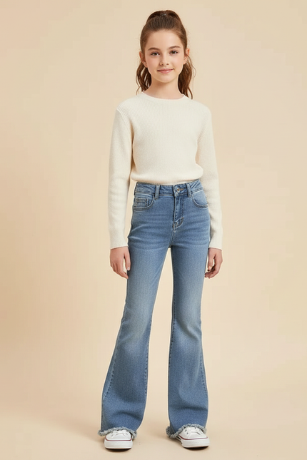 Pantalon Patte D'Éléphant Denim Bleu Clair Taille Haute - Jean