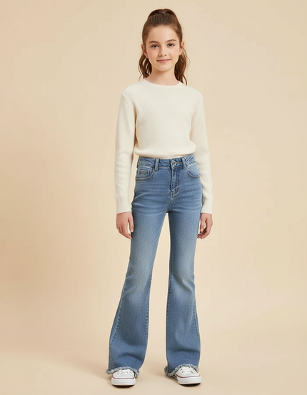 Pantalon Patte D'Éléphant Denim Bleu Clair Taille Haute - Jean