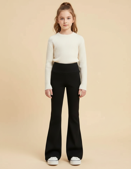 Pantalon Patte D'Éléphant Noir Côtelé Évasé Taille Haute - Maille
