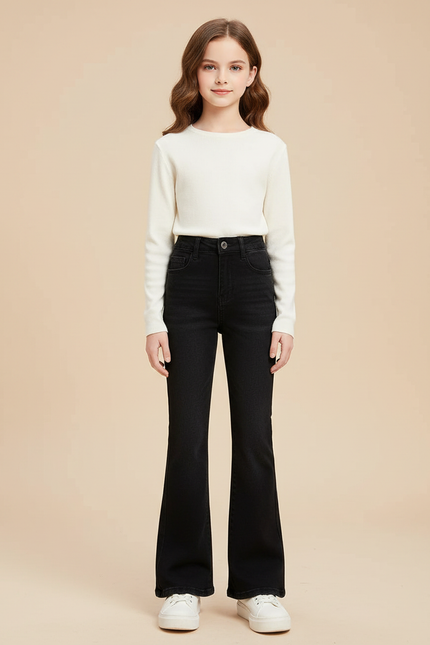 Pantalon Patte D'Éléphant Noir Jean Évasé Fille Hiver