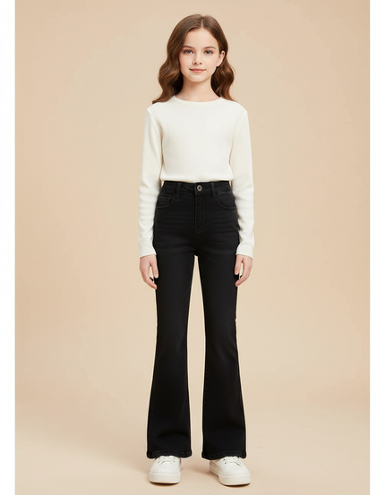 Pantalon Patte D'Éléphant Noir Jean Évasé Fille Hiver