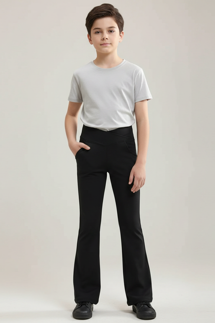 Pantalon Patte D'Éléphant Noir Taille Haute Évasé Enfant - Polyester