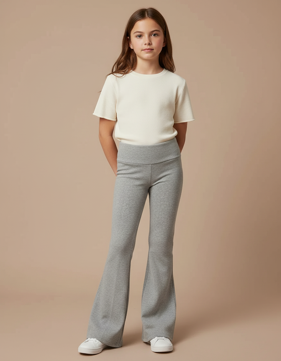 Pantalon Patte D'Éléphant Gris Confortable Évasé Enfant - Molleton