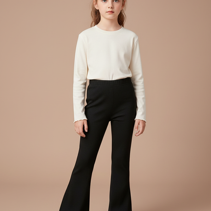 Pantalon Patte D'Éléphant Noir Côtelé Confortable Décontracté Fille - Cordé