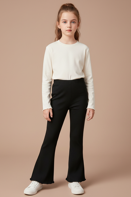 Pantalon Patte D'Éléphant Noir Côtelé Confortable Décontracté Fille - Cordé