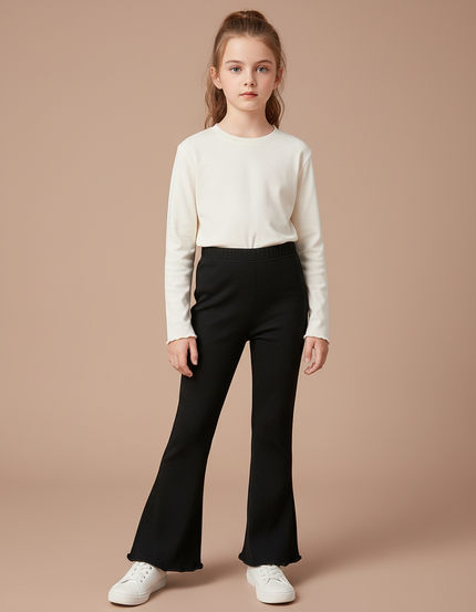 Pantalon Patte D'Éléphant Noir Côtelé Confortable Décontracté Fille - Cordé