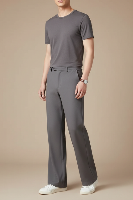 Pantalon Patte D'Éléphant Homme Gris Formel Élastique Élégant - Polyester