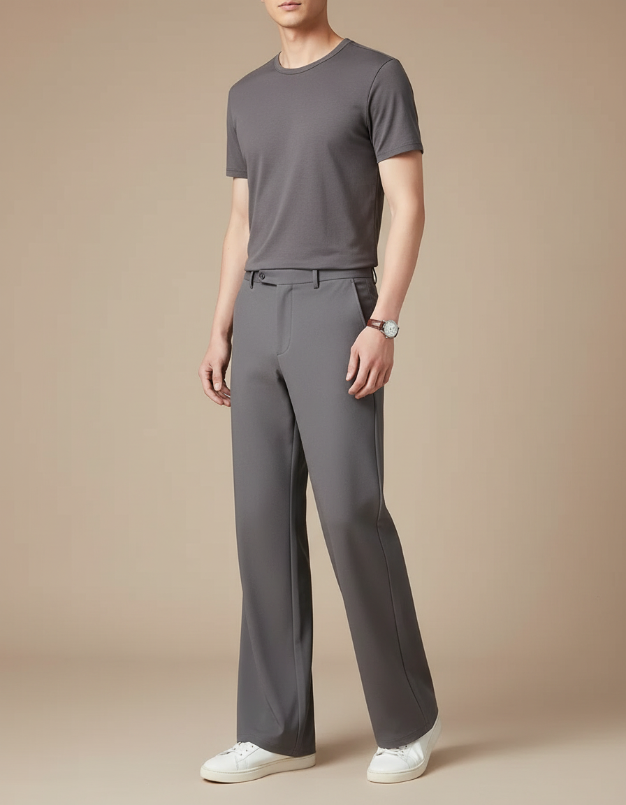 Pantalon Patte D'Éléphant Homme Gris Formel Élastique Élégant - Polyester