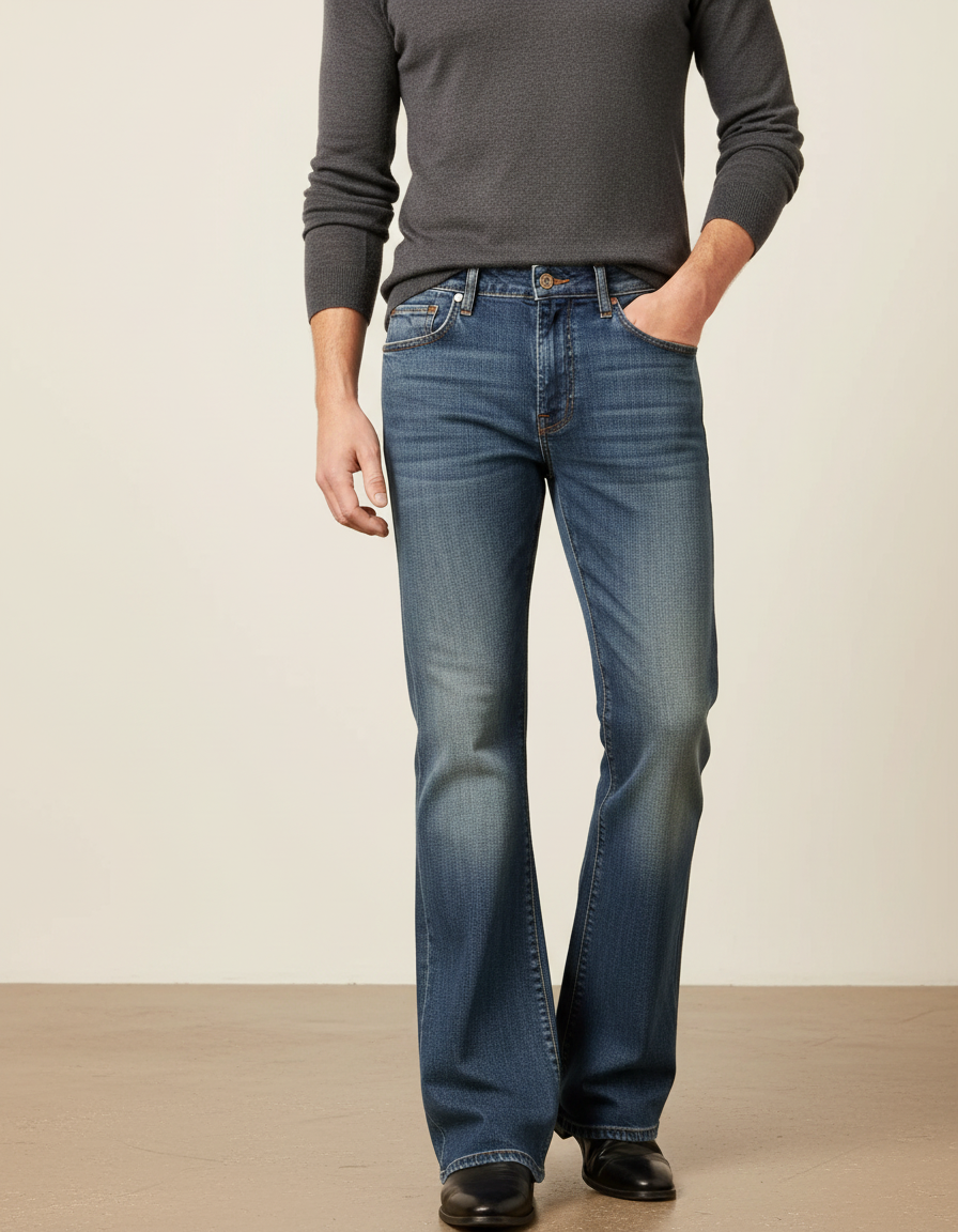Pantalon Patte D'Éléphant Homme Jean Denim Bleu Classique