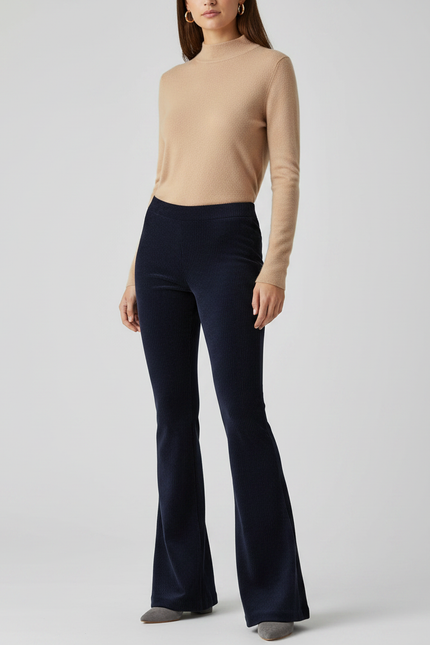 Pantalon Patte D'Éléphant Bleu Marine Côtelé Confortable Femme - Cordé
