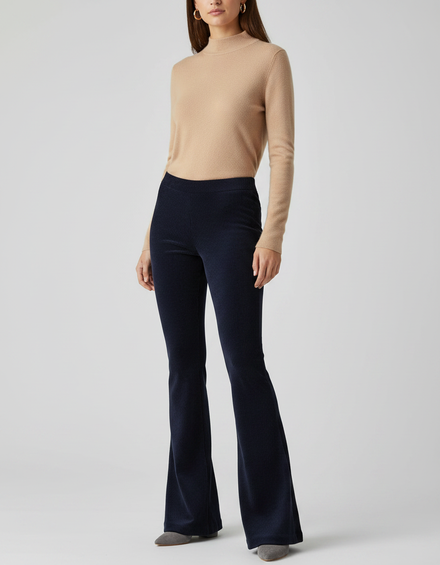 Pantalon Patte D'Éléphant Bleu Marine Côtelé Confortable Femme - Cordé