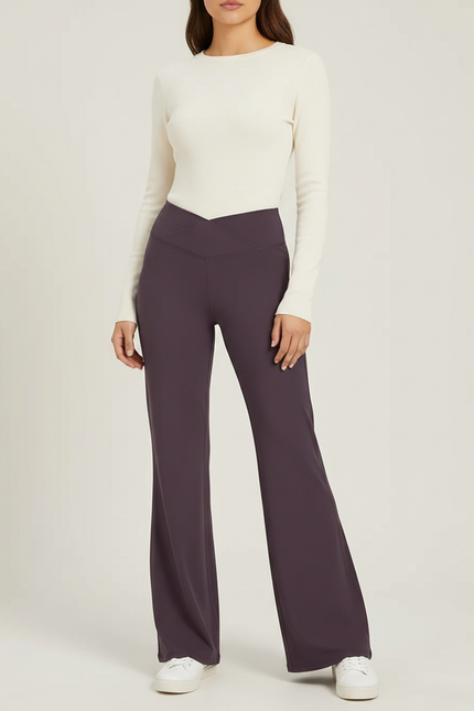 Pantalon Patte D'Éléphant Violet Évasé Taille Haute Confortable - Polyester