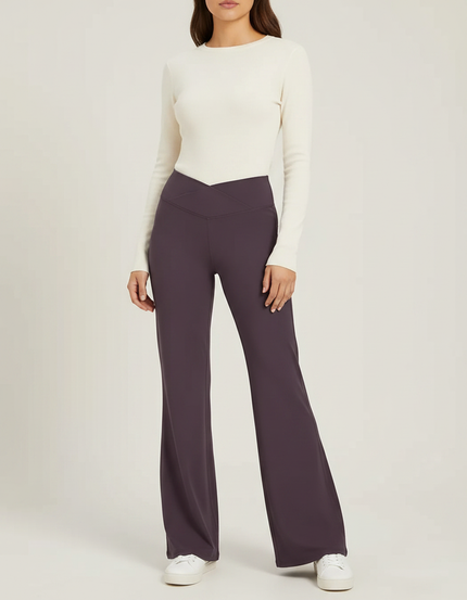 Pantalon Patte D'Éléphant Violet Évasé Taille Haute Confortable - Polyester