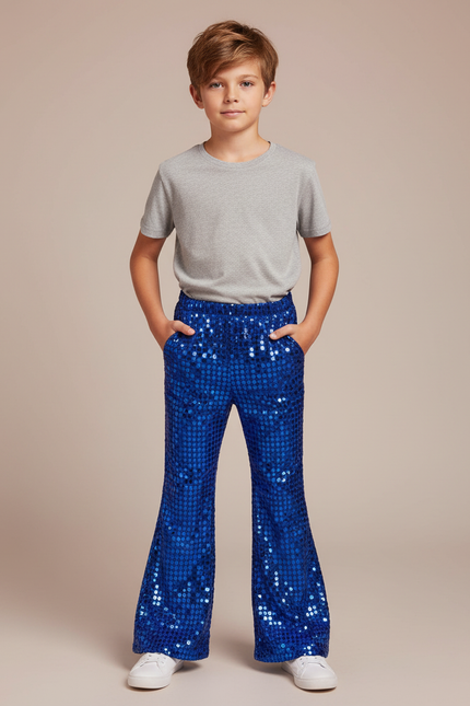 Pantalon Patte D'Éléphant Bleu Pailleté Brillant Évasé Enfant - Polyester