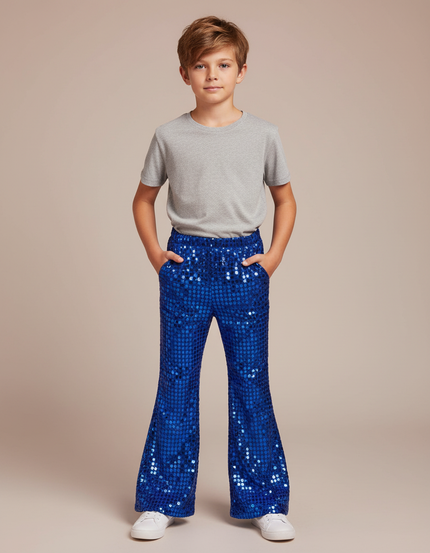 Pantalon Patte D'Éléphant Bleu Pailleté Brillant Évasé Enfant - Polyester
