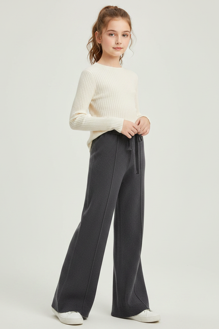 Pantalon Patte D'Éléphant Gris Tricoté Ample Confortable Enfant - Maille
