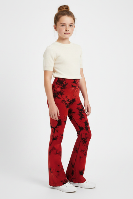 Pantalon Patte D'Éléphant Rouge Tie-Dye Évasé Confortable Fille - Maille