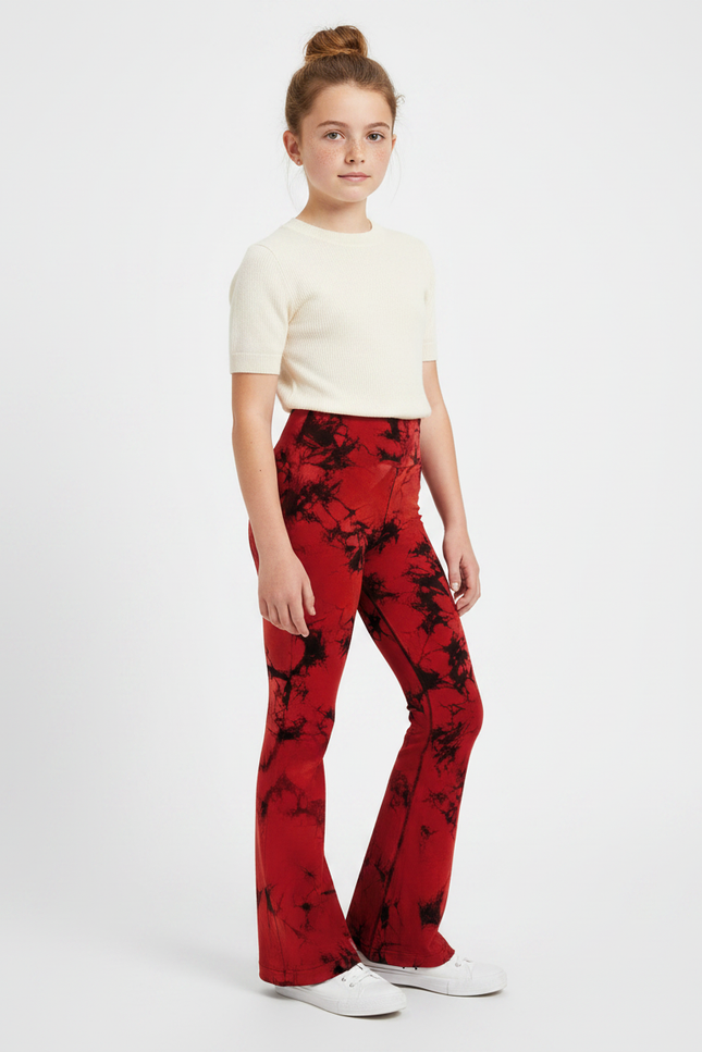 Pantalon Patte D'Éléphant Rouge Tie-Dye Évasé Confortable Fille - Maille