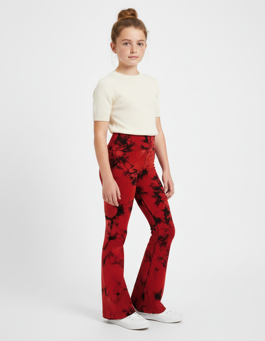Pantalon Patte D'Éléphant Rouge Tie-Dye Évasé Confortable Fille - Maille