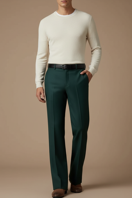 Pantalon Patte D'Éléphant Vert Émeraude Homme Élégant Ajusté - Gabardine