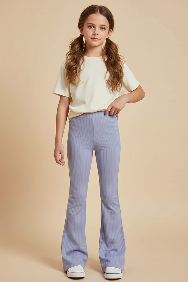 Pantalon Patte D'Éléphant Côtelé Mauve Évasé Confortable Enfant - Violet Maille