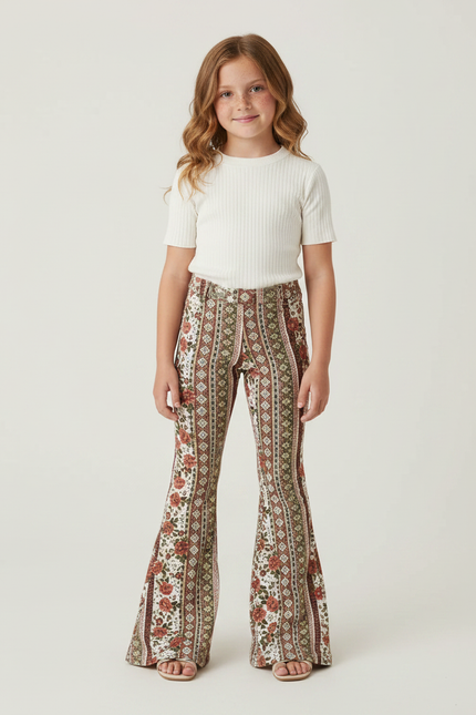 Pantalon Patte D'Éléphant Imprimé Floral Bohème Évasé Confortable - Maille