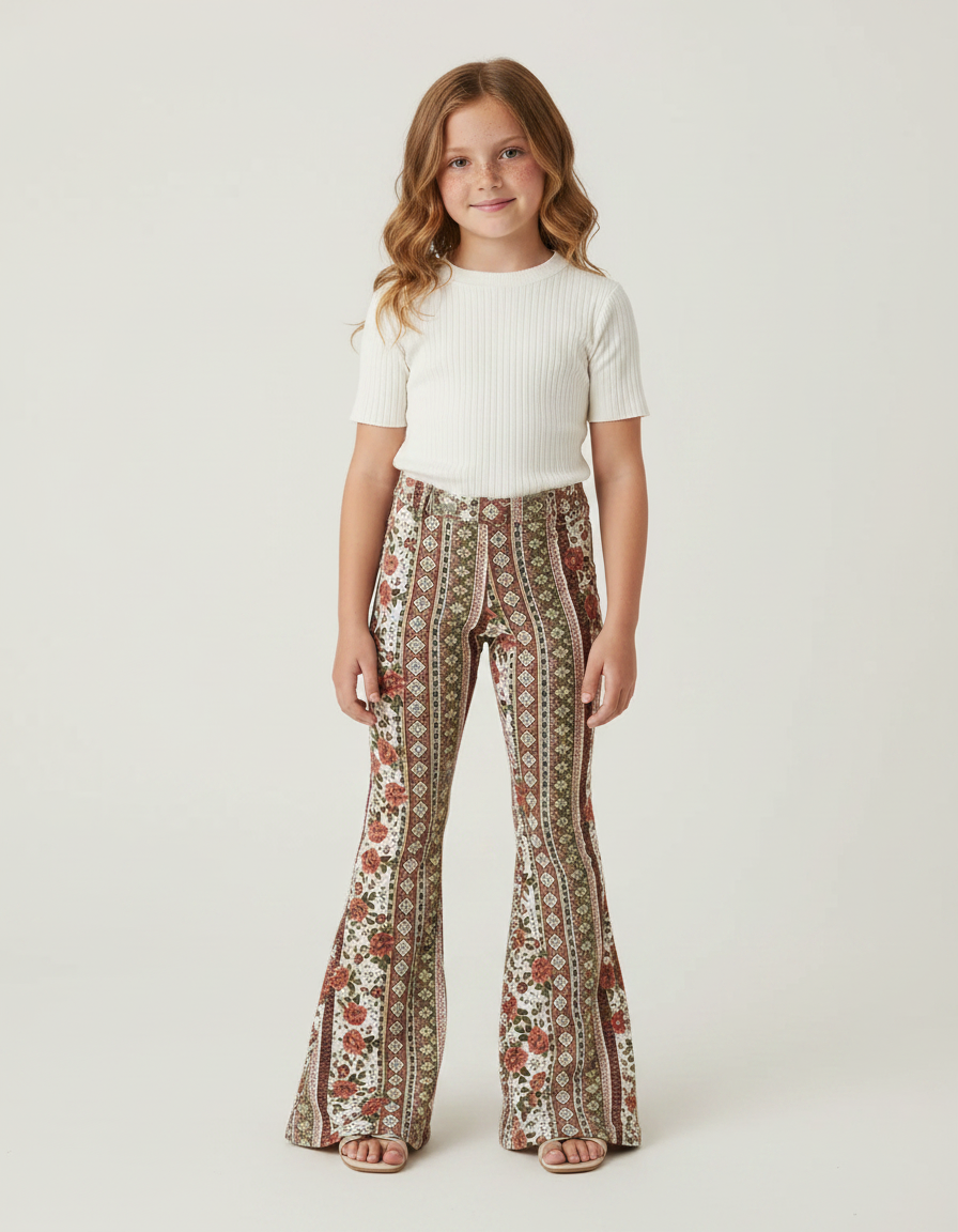 Pantalon Patte D'Éléphant Imprimé Floral Bohème Évasé Confortable - Maille
