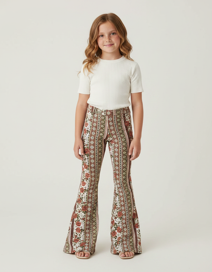 Pantalon Patte D'Éléphant Imprimé Floral Bohème Évasé Confortable - Maille