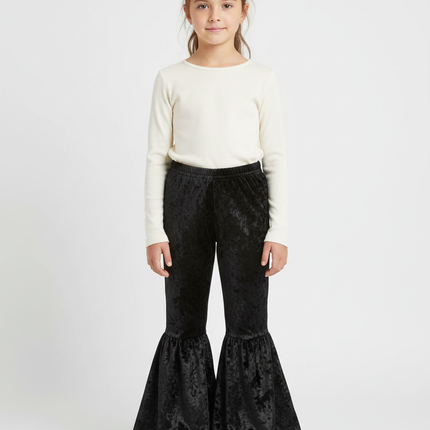 Pantalon Patte D'Éléphant Velours Noir Évasé Enfant Fille