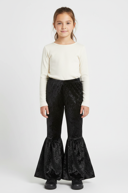 Pantalon Patte D'Éléphant Velours Noir Évasé Enfant Fille