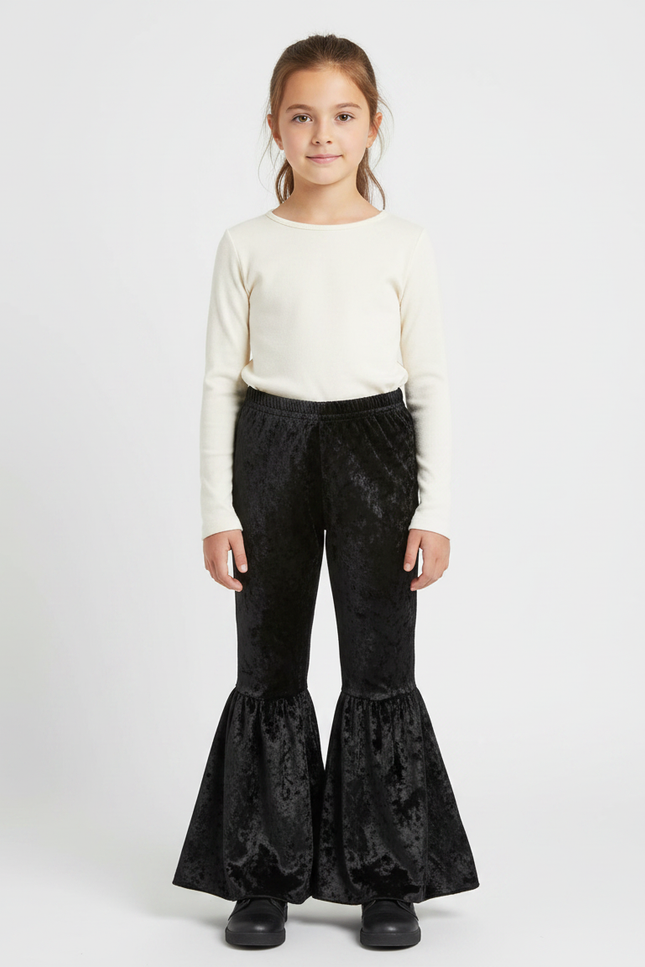 Pantalon Patte D'Éléphant Velours Noir Évasé Enfant Fille