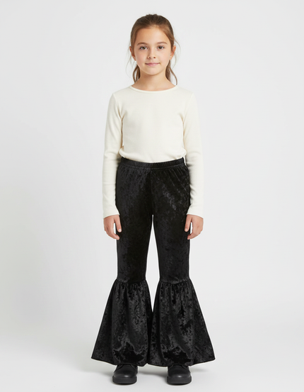 Pantalon Patte D'Éléphant Velours Noir Évasé Enfant Fille