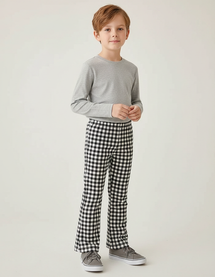 Pantalon Patte D'Éléphant Évasé Carreaux Vichy Noir Blanc Enfant - Imprimé Coton