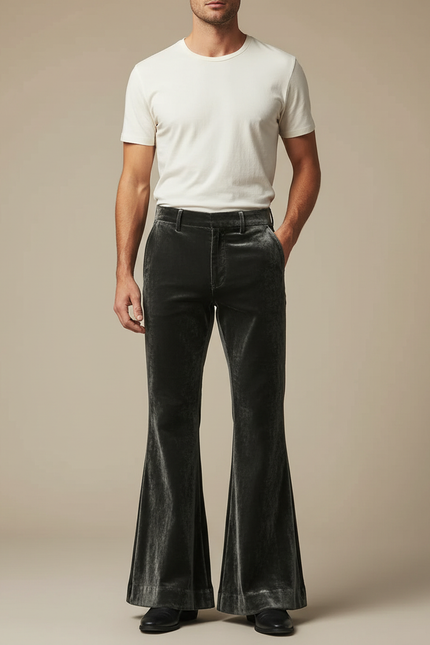 Pantalon Patte D'Éléphant Velours Gris Homme Évasé Chic