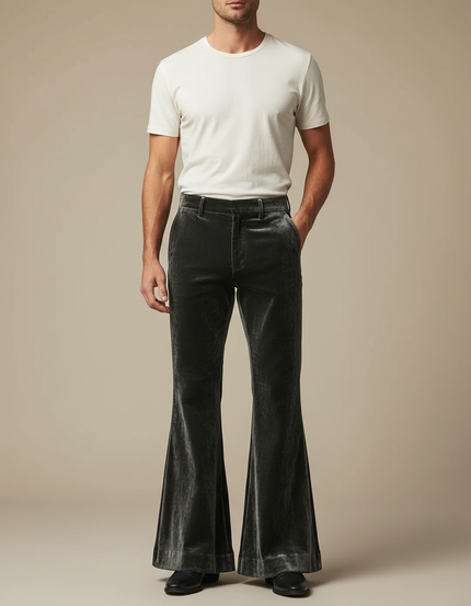 Pantalon Patte D'Éléphant Velours Gris Homme Évasé Chic