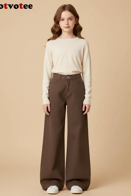 Pantalon Patte D'Éléphant Marron Taille Haute Ample Décontracté - Gabardine