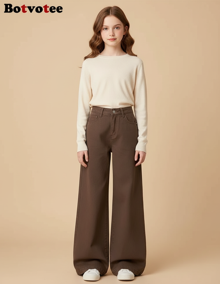 Pantalon Patte D'Éléphant Marron Taille Haute Ample Décontracté - Gabardine