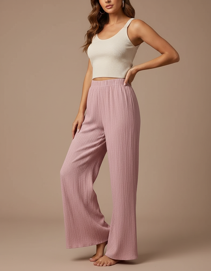 Pantalon Patte D'Éléphant Rose Plissé Ample Décontracté Fluide - Viscose