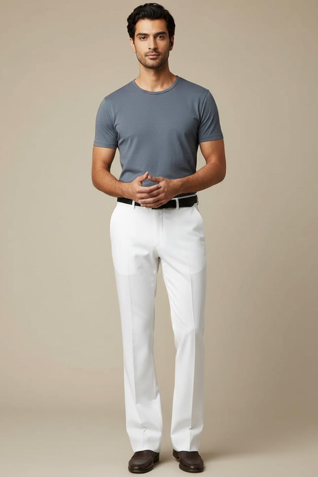 Pantalon Patte D'Éléphant Blanc Classique Homme Élégant Décontracté - Gabardine