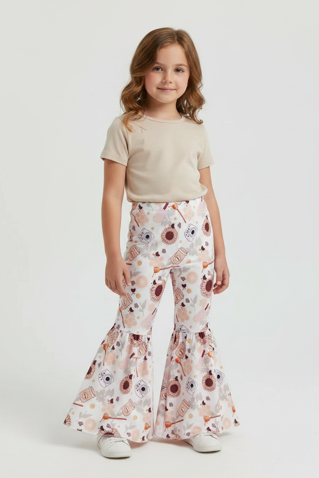 Pantalon Patte D'Éléphant Imprimé Floral Blanc Confortable Fille - Polyester