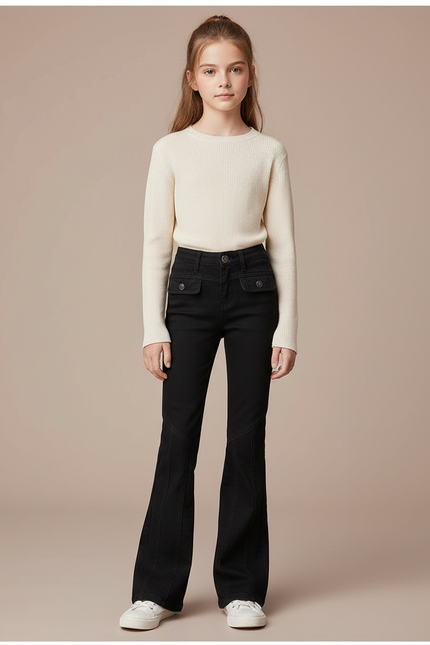 Pantalon Patte D'Éléphant Noir Denim Évasé Taille Haute - Jean