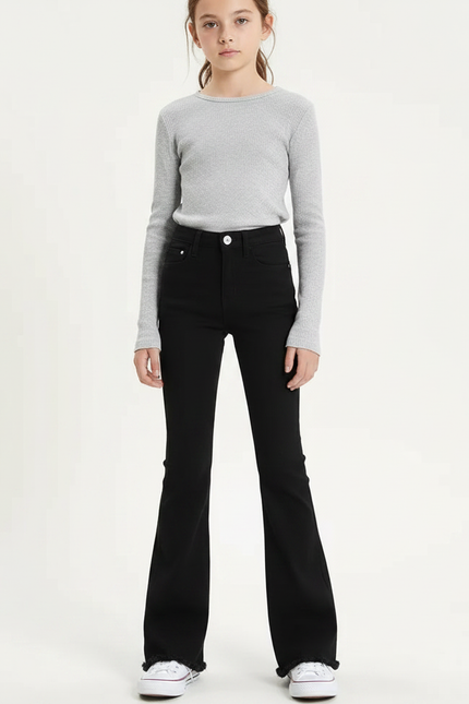 Pantalon Patte D'Éléphant Noir Taille Haute Effiloché Enfant - Jean