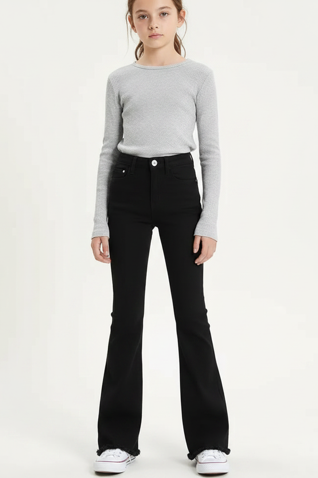 Pantalon Patte D'Éléphant Noir Taille Haute Effiloché Enfant - Jean