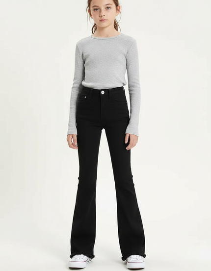 Pantalon Patte D'Éléphant Noir Taille Haute Effiloché Enfant - Jean