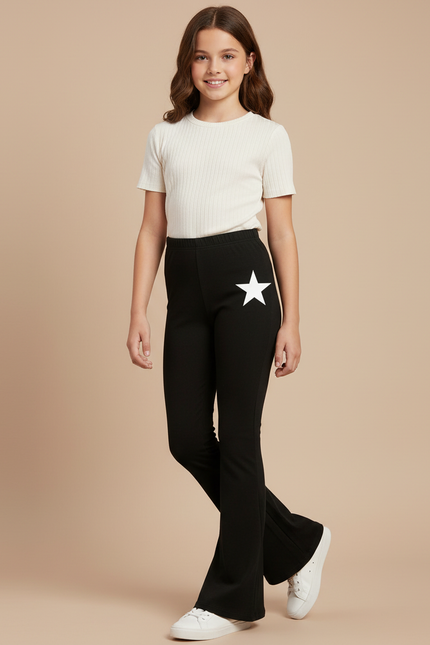 Pantalon Patte D'Éléphant Noir Élastique Étoile Fille - Molleton