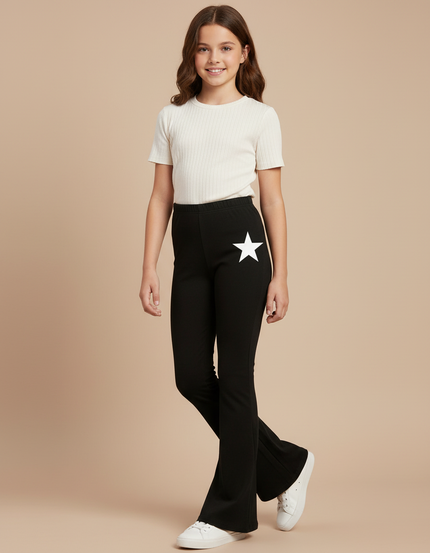 Pantalon Patte D'Éléphant Noir Élastique Étoile Fille - Molleton